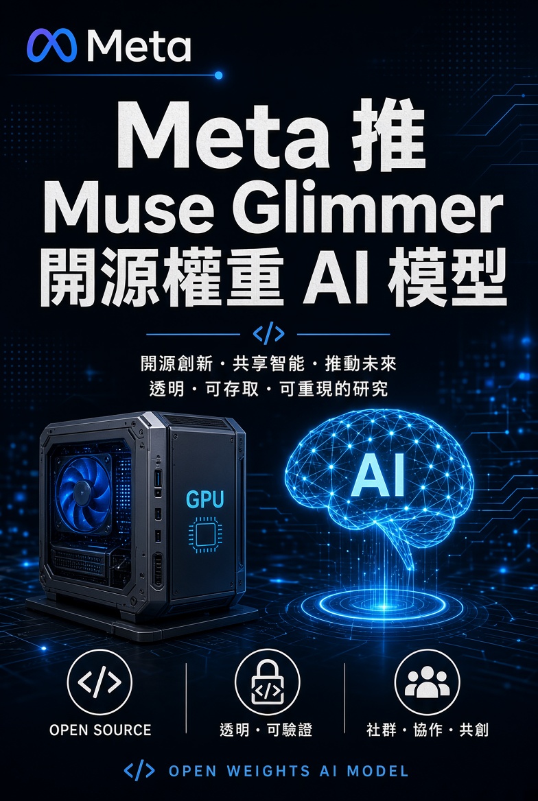 Meta 今日推出全新開源權重AI模型 Muse Glimmer！專為Agentic任務設計，體積細到可以用單一顯示卡喺Mac或PC直接運行，唔使靠雲端。