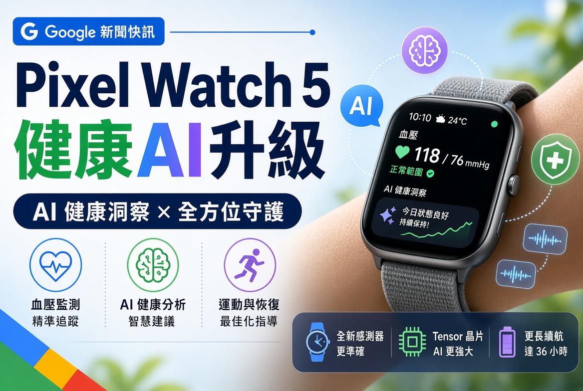 ⌚ Google Pixel Watch 5 正式登場！Gemini AI 健康監測再升級