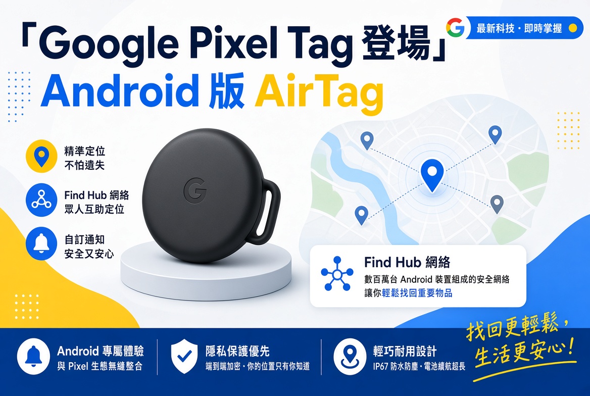Google 推出 Pixel Tag！Android 版 AirTag 正式登場，Find Hub 網絡全面支援