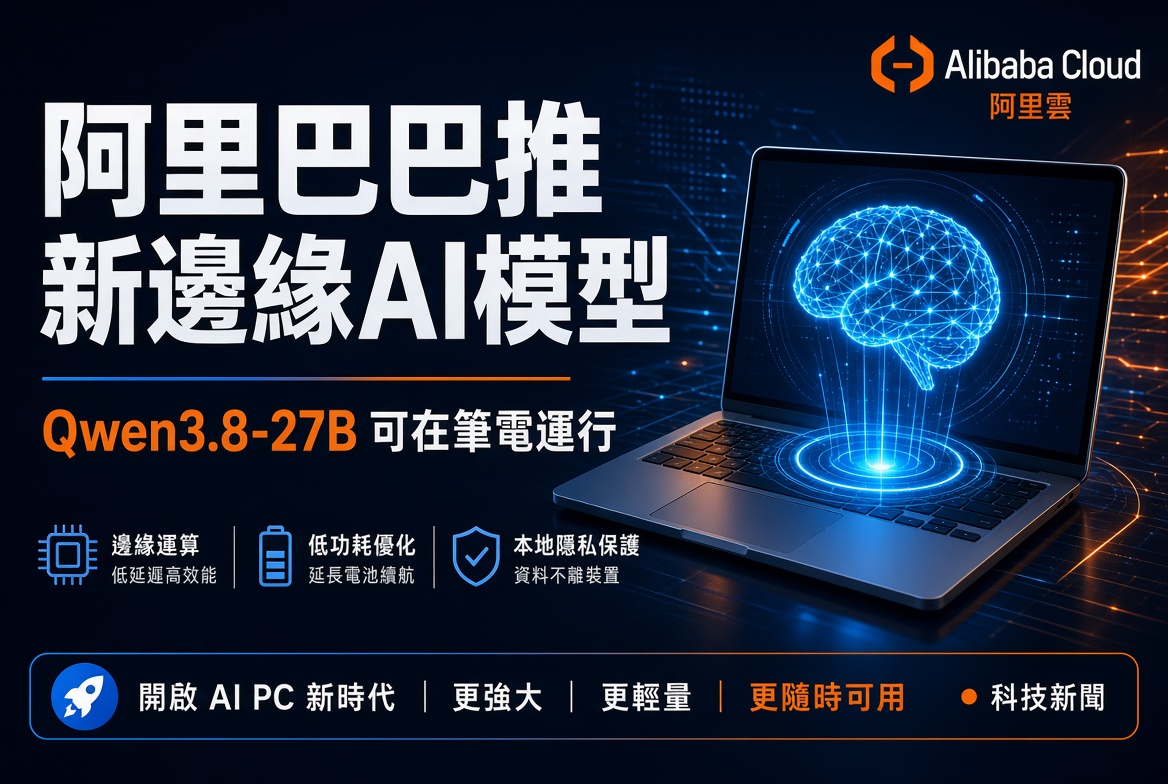阿里巴巴推新邊緣AI模型！Qwen3.8-27B可在筆電運行