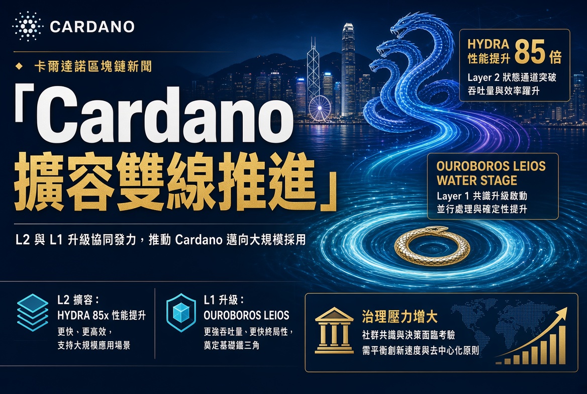 Cardano 擴容雙線推進：Hydra 效能飆升 85 倍、Leios 進入 Water 階段