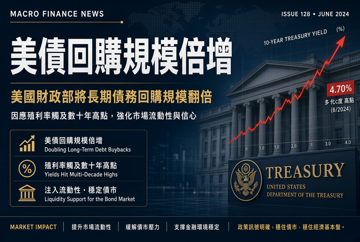 美國財政部將長期美債回購規模至少倍增：應對孳息率創多年高位