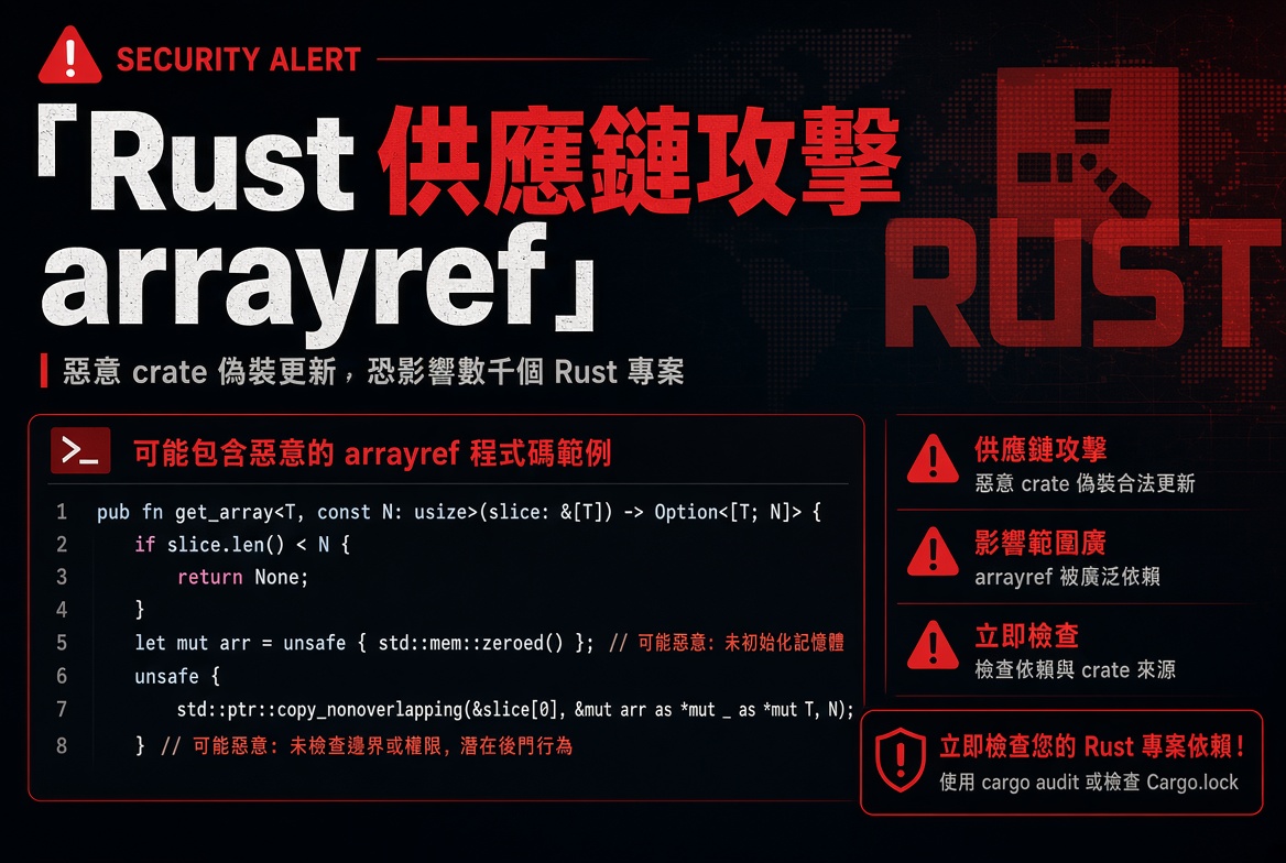 Rust 供應鏈攻擊！熱門 crate arrayref 被植入惡意代碼