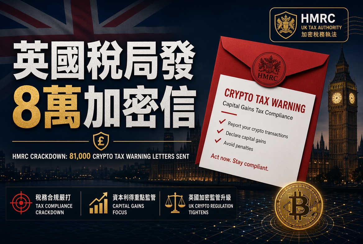 英國稅局發 8 萬加密信：2025/26 年度警告信暴增近三倍