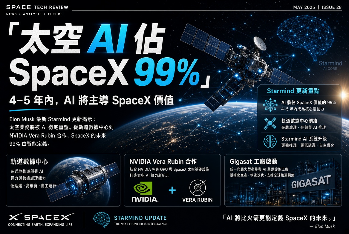 馬斯克：四年至五年內 AI 將佔 SpaceX 價值 99% 太空算力成核心