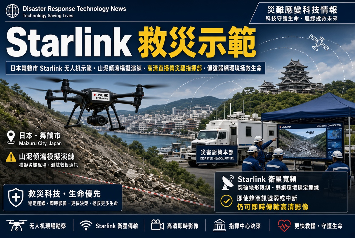 日本舞鶴市示範 Starlink 結合無人機 於災害中拯救生命