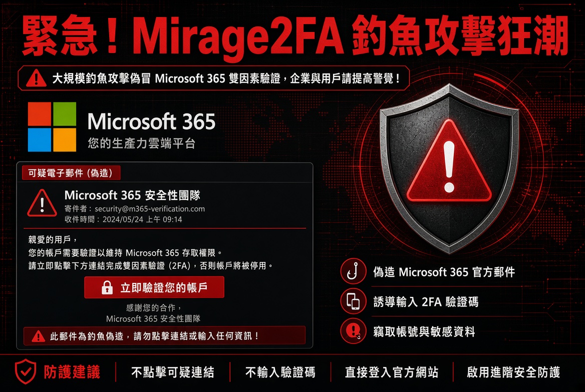 緊急資安警示！ Mirage2FA釣魚攻擊狂潮，已影響超過4,500間美歐企業，專門繞過Microsoft 365雙重認證！