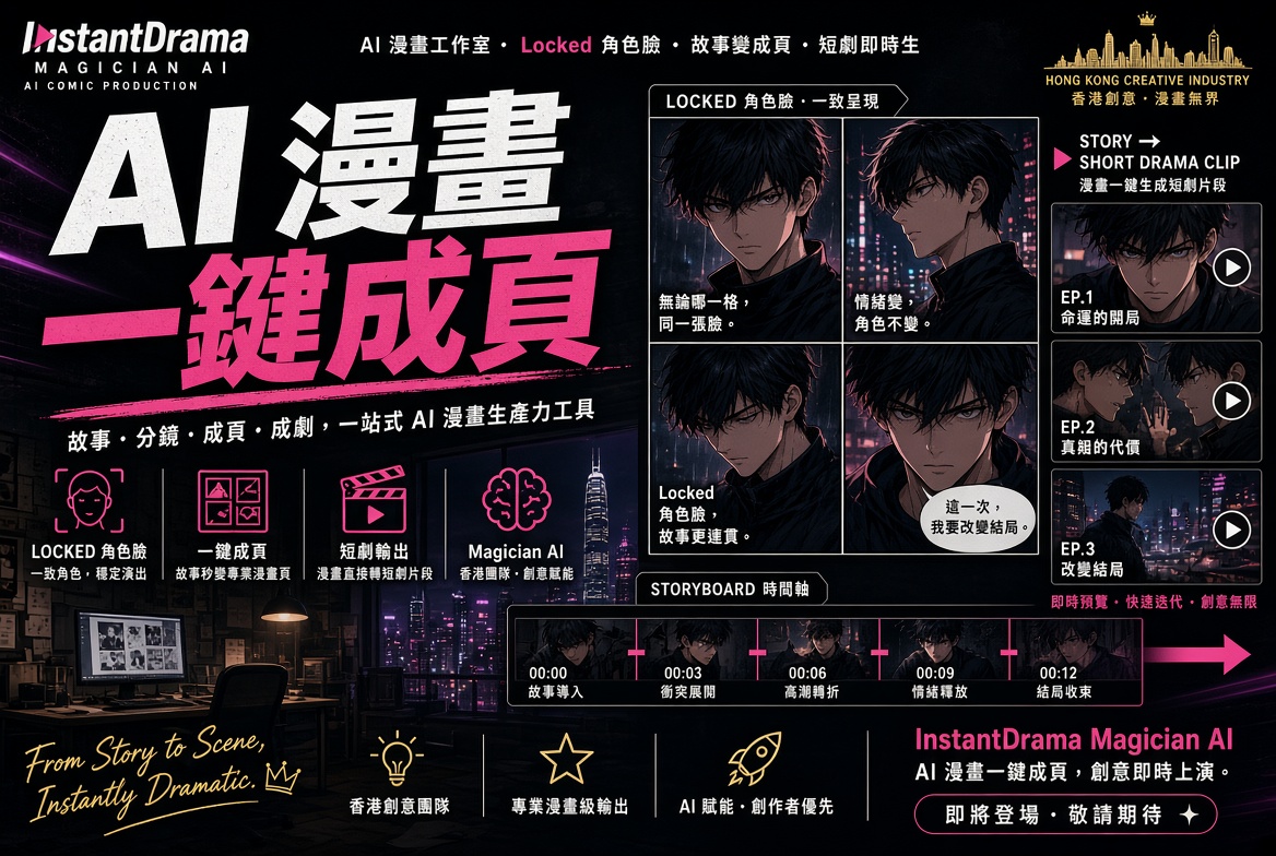 瞬劇魔法師：用 AI 鎖定角色面貌 一條故事走出漫畫、短劇與劇照