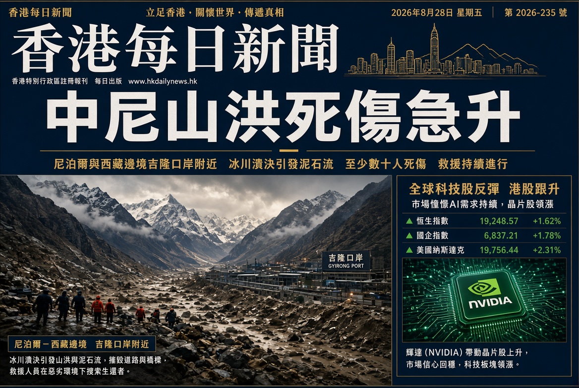 每日簡報：中尼山洪死傷急升，美股靠 Nvidia 反彈