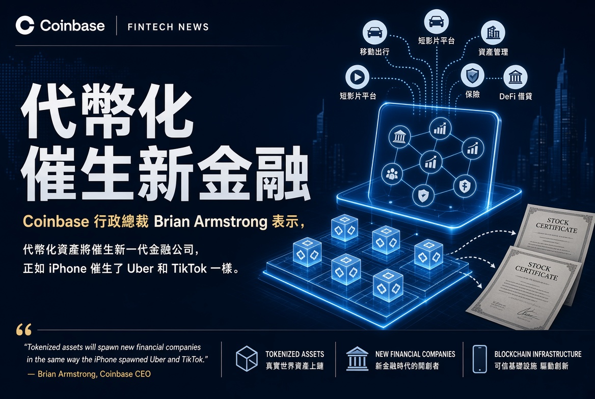 Armstrong：代幣化資產會催生全新金融公司，好似 iPhone 催生 Uber 同 TikTok