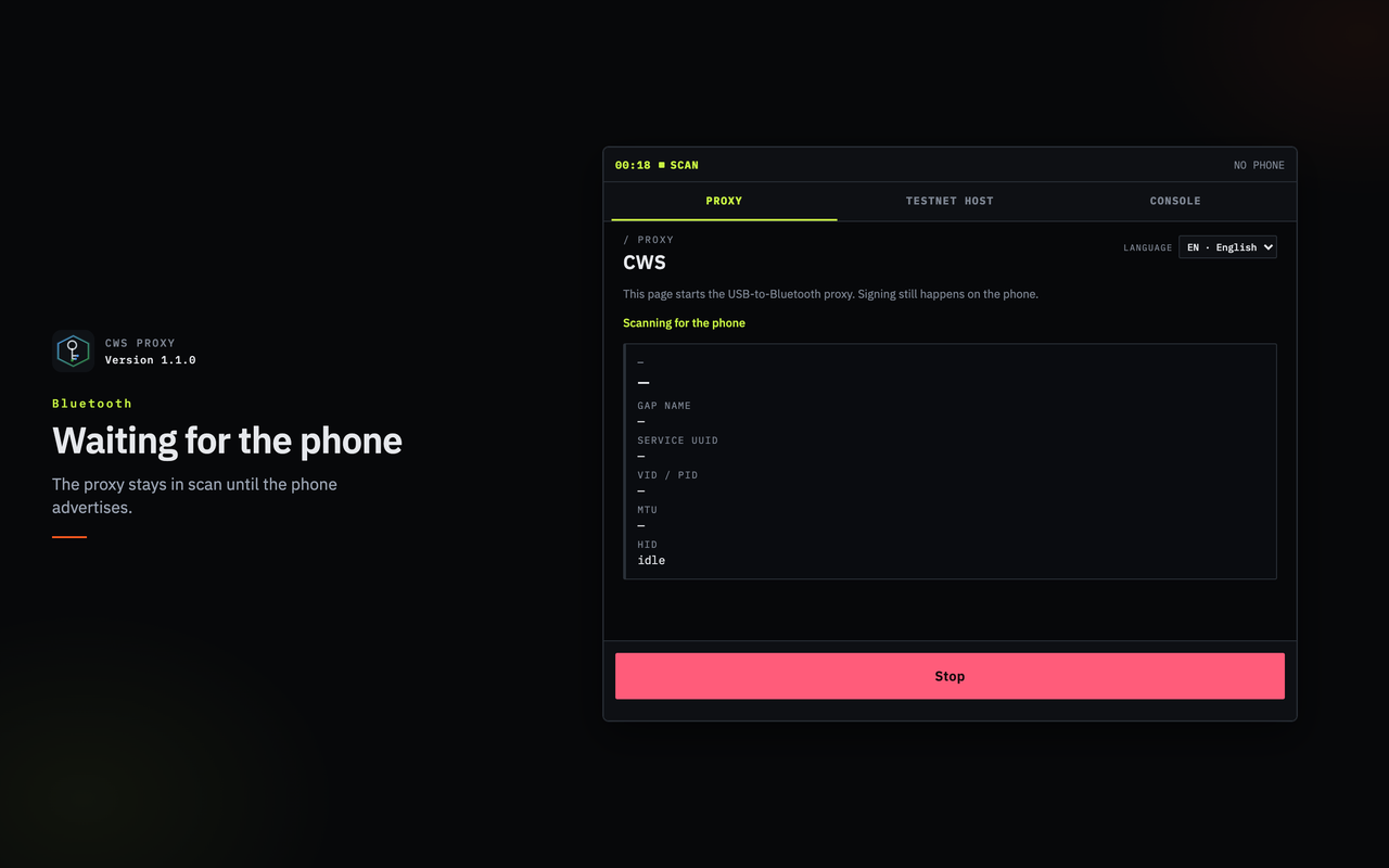 CWS Proxy waiting: scanning, no phone yet