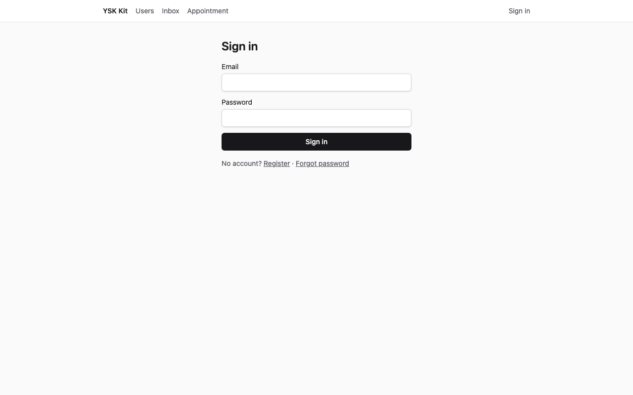 YSK Kit clinic example login page