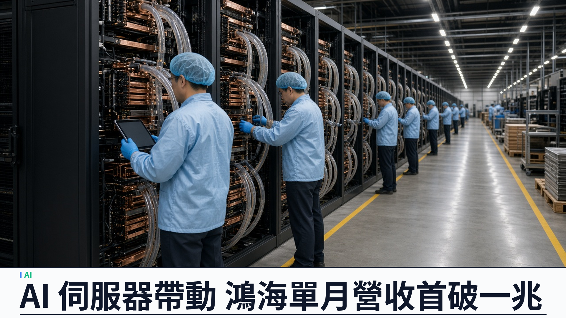 鴻海／公司公告：九月營收首破新台幣一兆元——月增百分之二十五點七、年增三成八；第三季約三兆零二百六十九億元、年增四成七勝市場預期；AI 伺服器拉貨帶動，十一月十二日公布季績