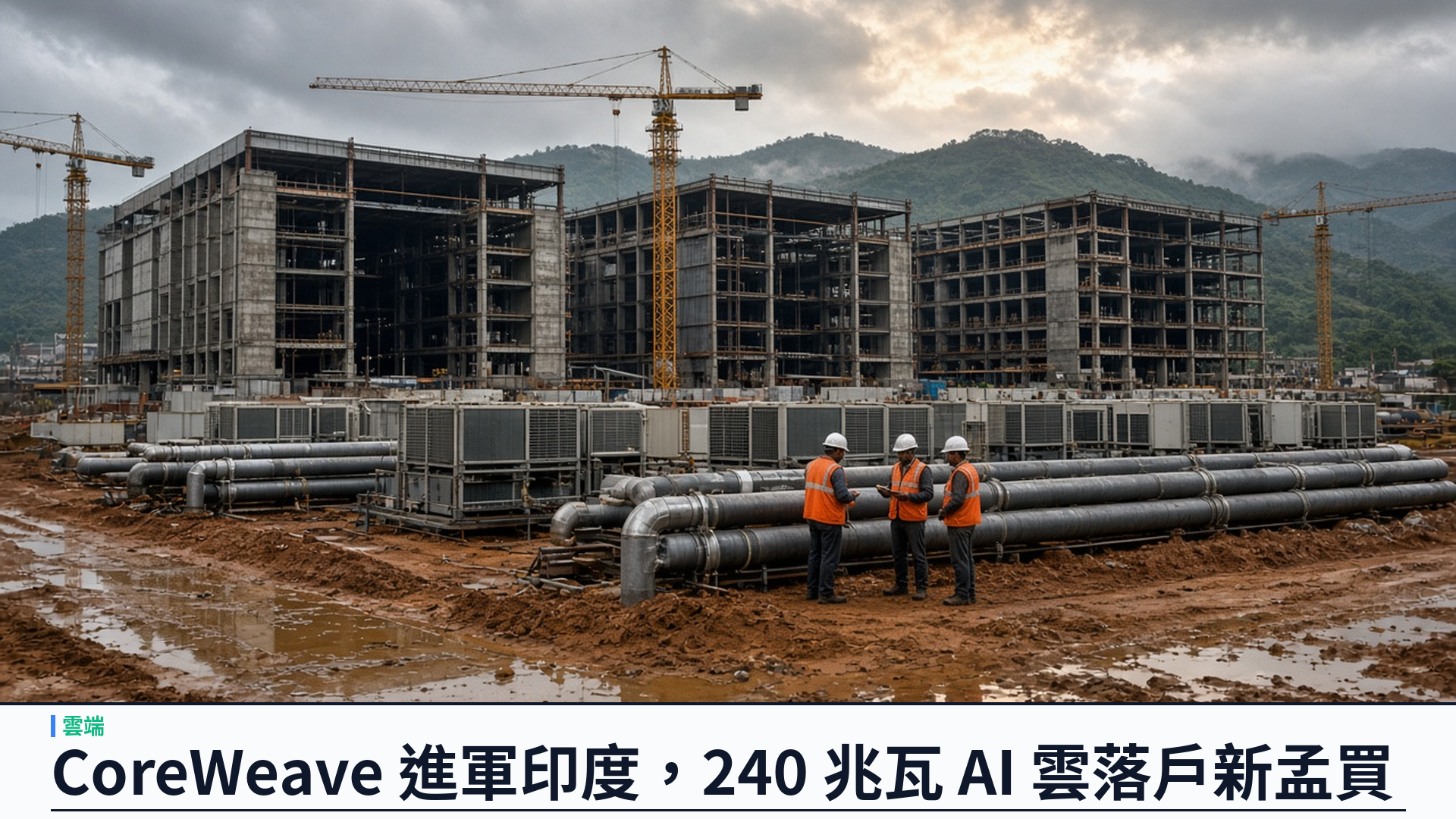 CoreWeave／官方：首度進軍印度——夥 AdaniConneX 於新孟買 Taloja 園區建二百四十兆瓦 AI 雲，三幢八十兆瓦大樓部署 NVIDIA Vera Rubin、獨家承租，首期二零二八年中啟用並可再擴一倍
